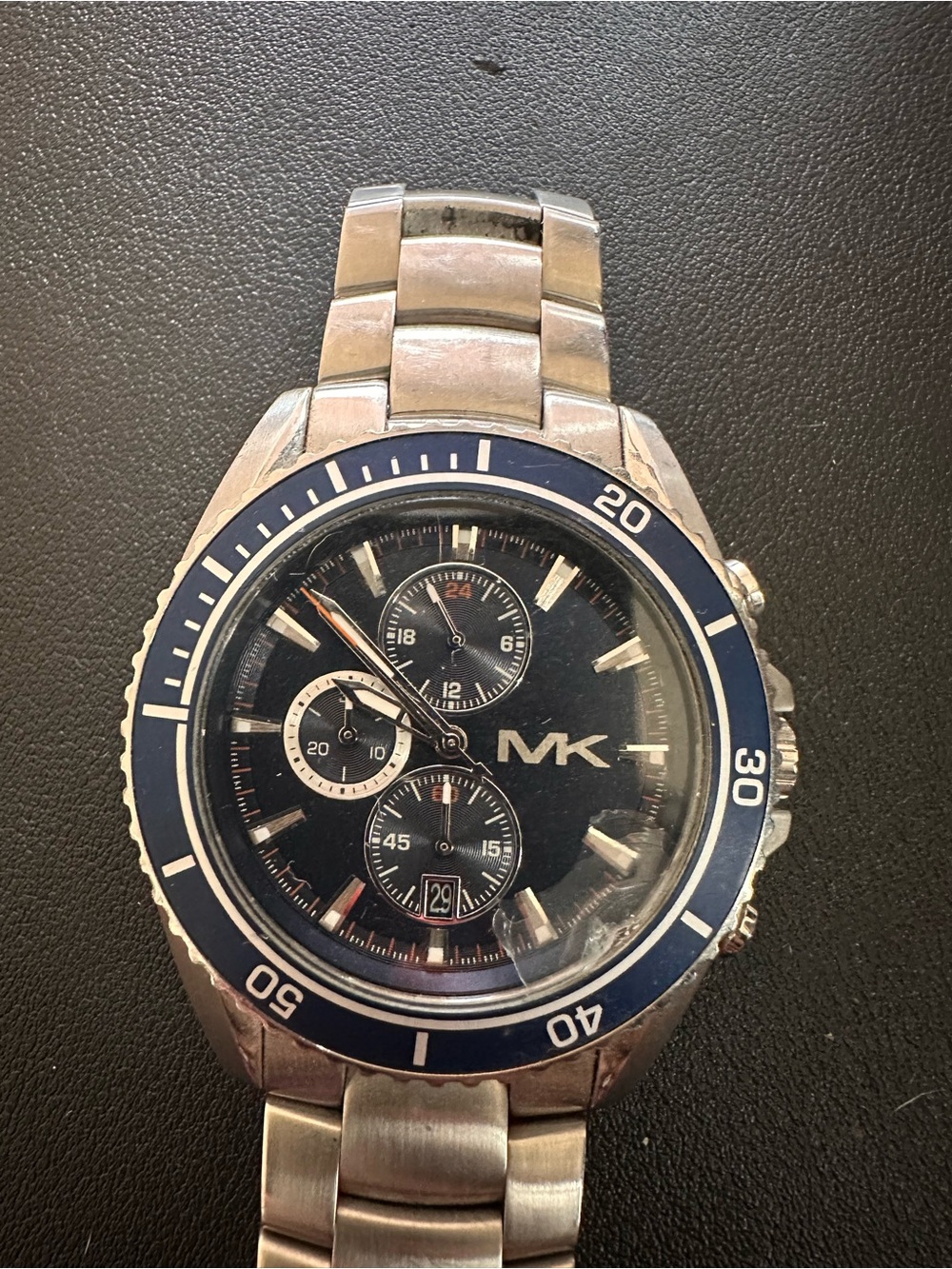 Michael Kors Silver-Tone Watch with Blue Dial and Bezel